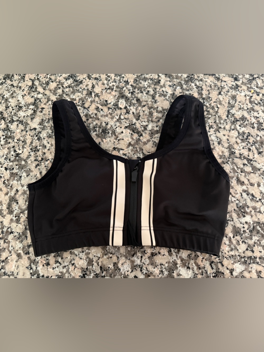 RVCA Black Sports Bra with White Stripe Front Zip